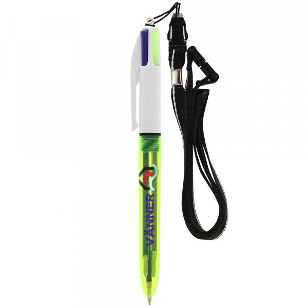 BIC® 4 Colours Fluo balpen + lanyard